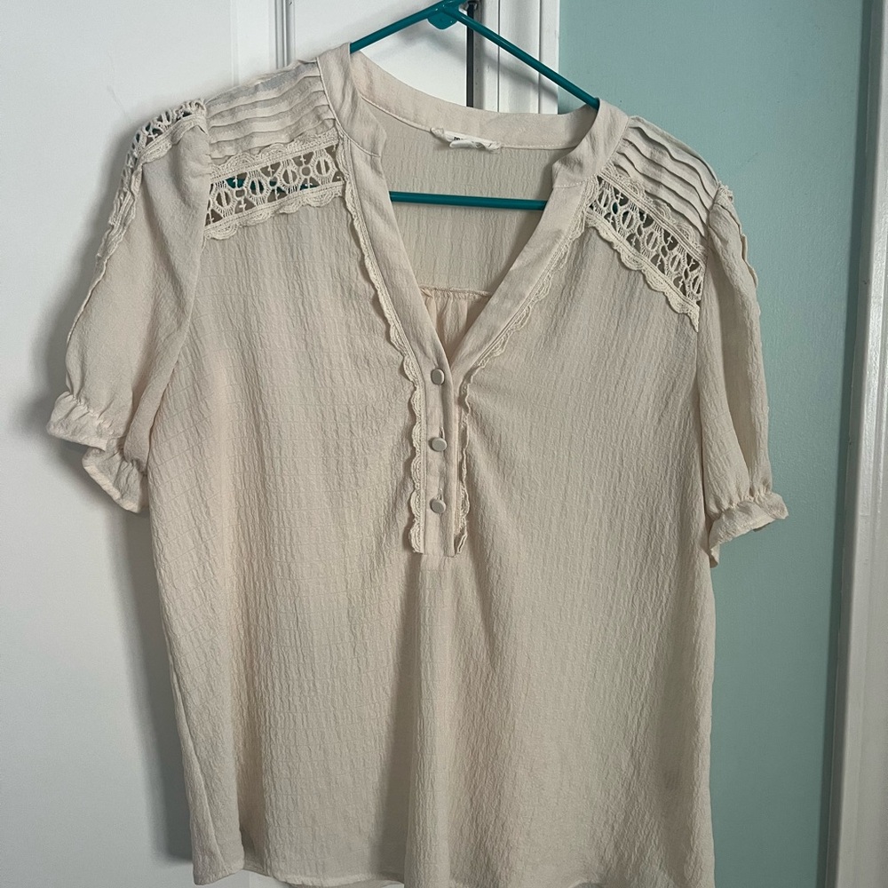 Elegant Cream Lace Trim Blouse